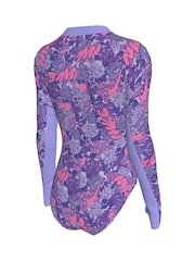 Nike Purple Doodle Floral Long Sleeve One Piece Swimsuit - Image 2 of 3