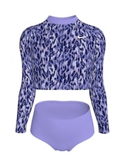 Nike Purple Animal Print Long Sleeve Bikini Set - Image 6 of 8