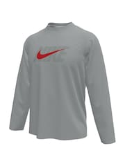 Nike Grey Sun Safe Logo Graphic Long Sleeve Rash Vest - Image 1 of 3