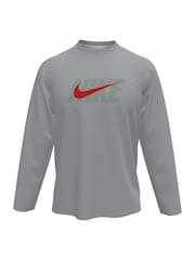 Nike Grey Sun Safe Logo Graphic Long Sleeve Rash Vest - Image 2 of 3