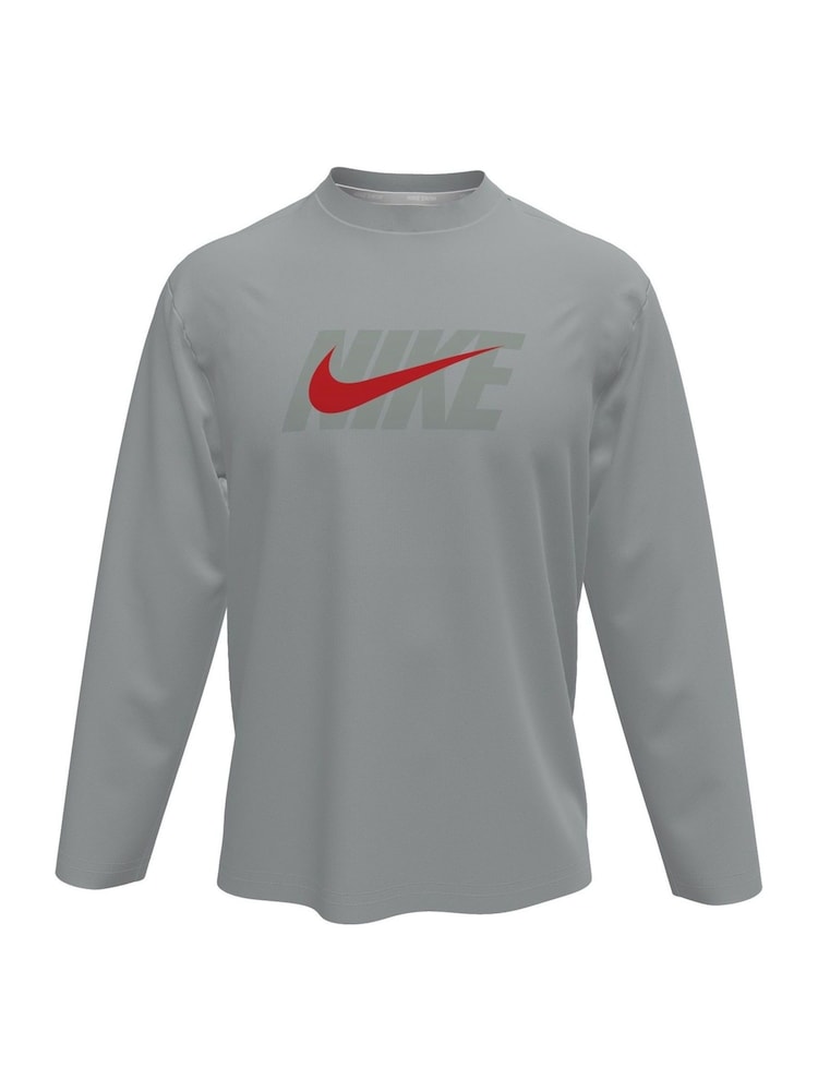 Nike Grey Sun Safe Logo Graphic Long Sleeve Rash Vest - Image 2 of 3