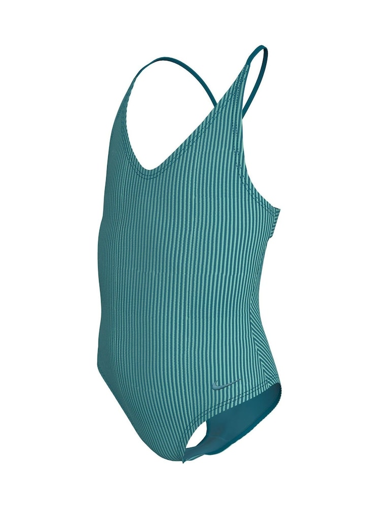 Nike Blue Ripple Texture Striped Lace Up One Piece Swimsuit - Image 6 of 6 Nike Blue Ripple Texture Striped Lace Up One Piece Swimsuit - Image 6 of 6