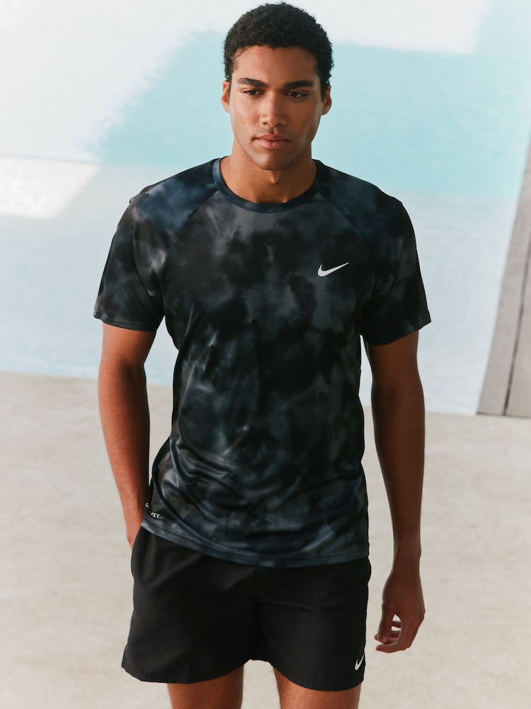 Nike Black Tie Dye Print Short Sleeve Rash Vest - Image 1 of 5