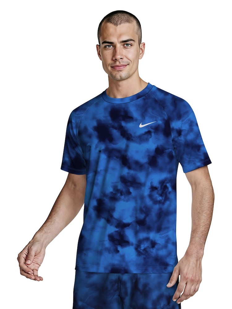 Nike Blue Tie Dye Print Short Sleeve Rash Vest - Image 1 of 6