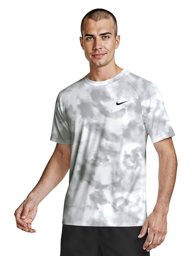 Nike Grey Tie Dye Print Short Sleeve Rash Vest - Image 1 of 5