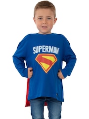 Character Blue DC Comics Superman Long Sleeve T-Shirt With Detachable Cape - Image 6 of 10
