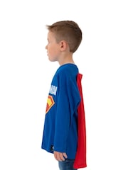 Character Blue DC Comics Superman Long Sleeve T-Shirt With Detachable Cape - Image 7 of 10
