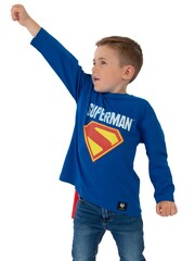Character Blue DC Comics Superman Long Sleeve T-Shirt With Detachable Cape - Image 9 of 10