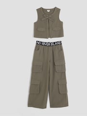 River Island Green Girls Waistband Gilet Cargo Set - Image 1 of 4