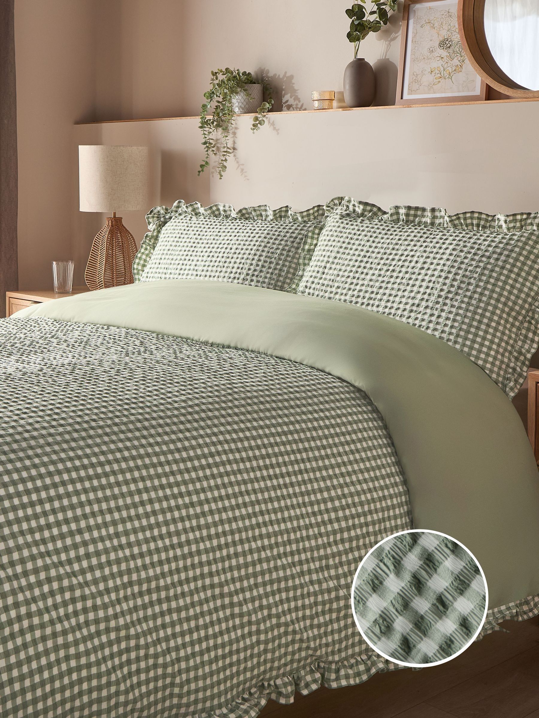 Silentnight Supersoft Duvet Set, Gingham Ruffle - Sage - Image 5