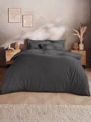 Silentnight Charcoal Cotton Rich T180 Washed Duvet Set - Image 1 of 7