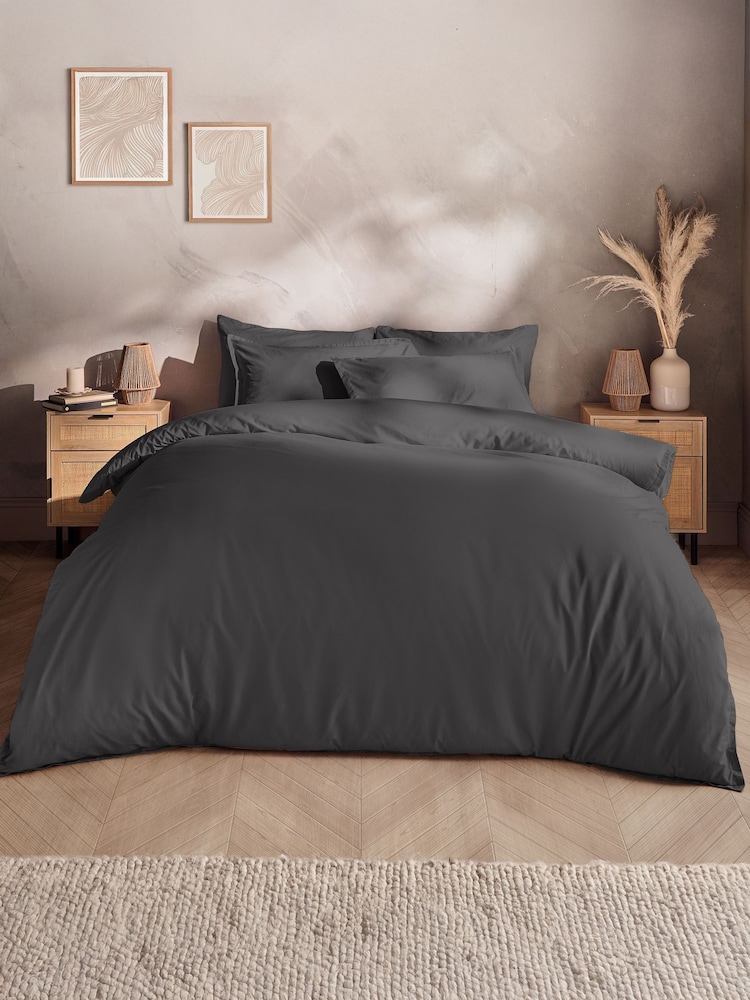 Silentnight Charcoal Cotton Rich T180 Washed Duvet Set - Image 1 of 7