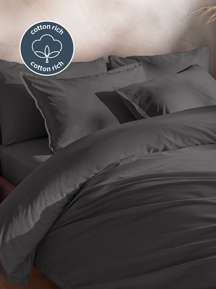 Silentnight Charcoal Cotton Rich T180 Washed Duvet Set - Image 2 of 7