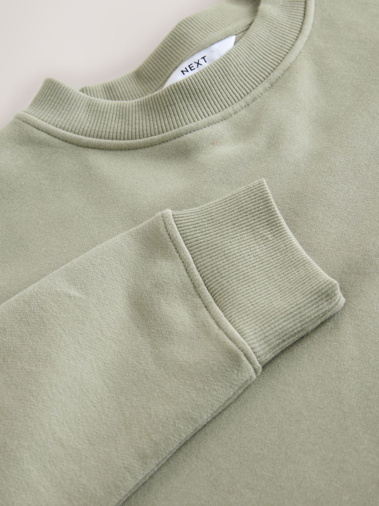 Sage Green Supersoft Peached Essentials Crew Neck Seam Detail Sweatshirt - Image 1 of 8 Sage Green Supersoft Peached Essentials Crew Neck Seam Detail Sweatshirt - Image 1 of 8