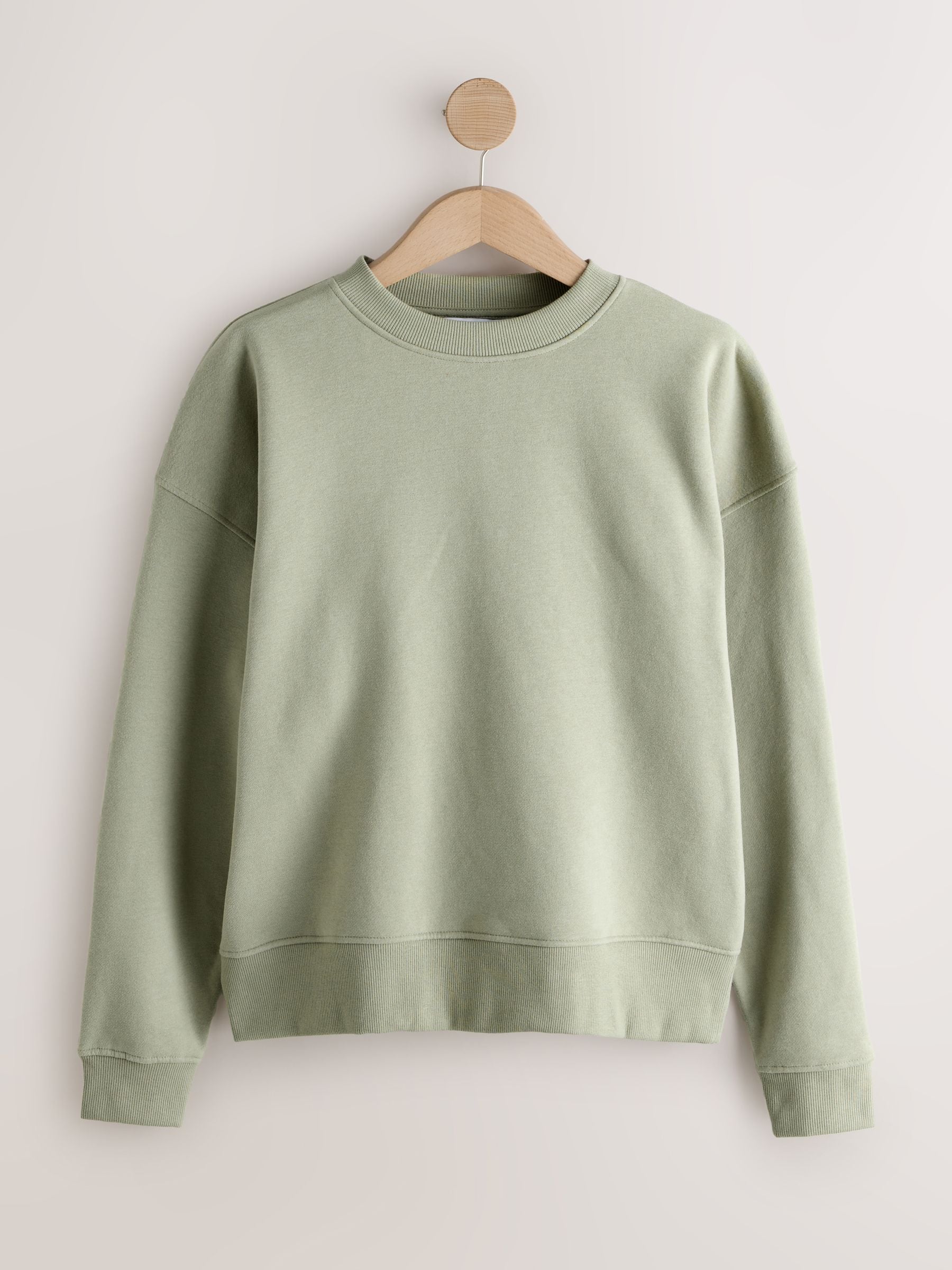 Buy Sage Green Supersoft Peached Essentials Crew Neck Seam Detail