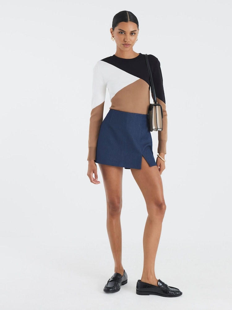 River Island Brown Long Sleeve Colour Block Knitted Top - Image 1 of 4