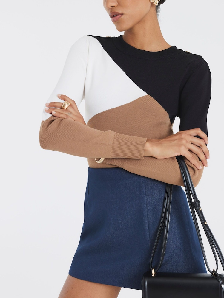 River Island Brown Long Sleeve Colour Block Knitted Top - Image 4 of 4