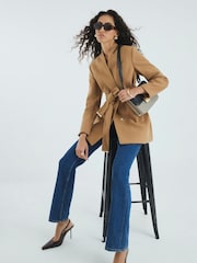 River Island Brown Short Belted Wrap Coat - Image 1 of 4