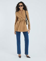 River Island Brown Short Belted Wrap Coat - Image 2 of 4
