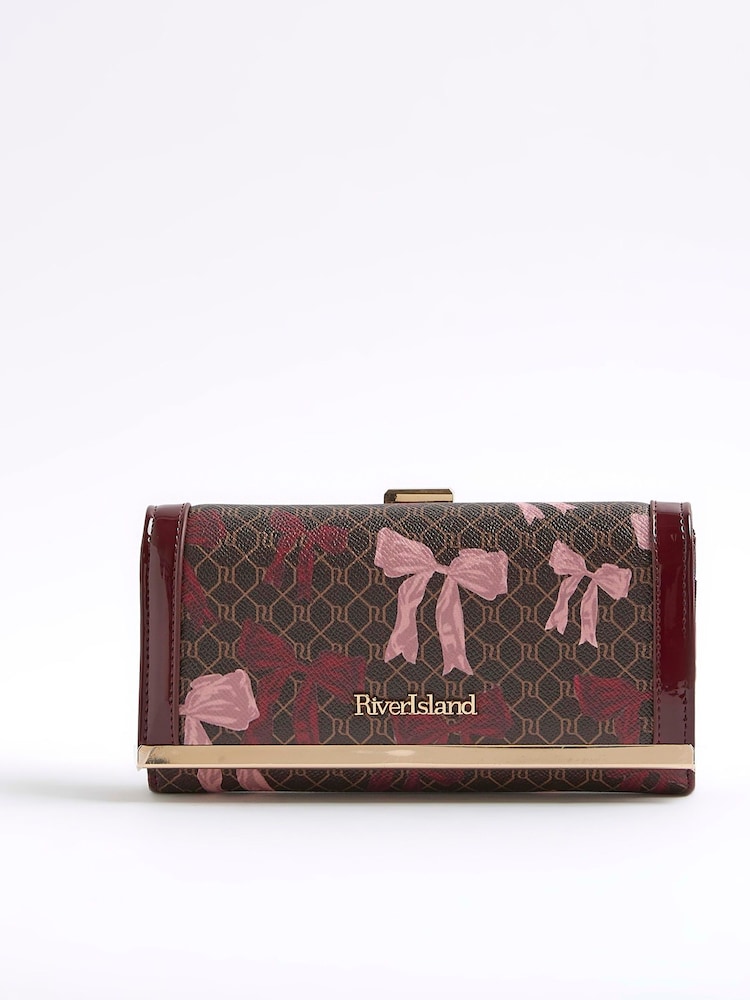 River Island Brown Bow Monogram Cliptop Purse - Image 1 of 5 River Island Brown Bow Monogram Cliptop Purse - Image 1 of 5