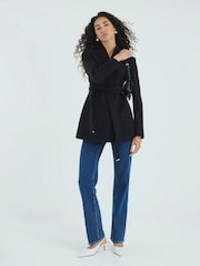 River Island Black Short Belted Wrap Coat - Image 1 of 4