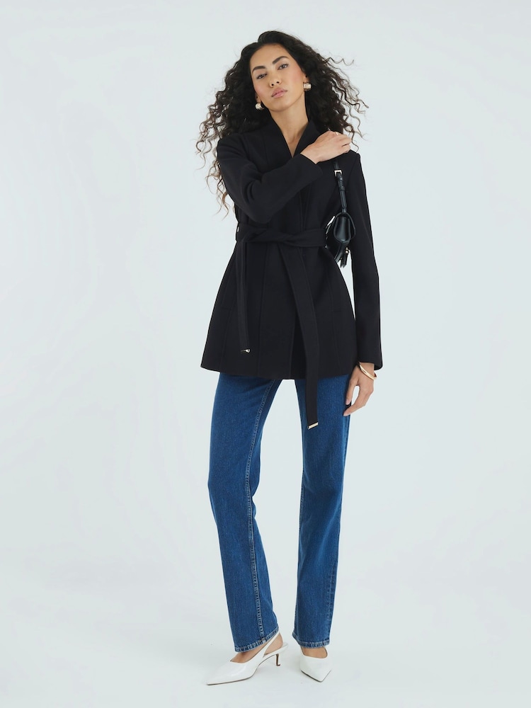 River Island Black Short Belted Wrap Coat - Image 1 of 4