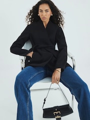 River Island Black Short Belted Wrap Coat - Image 2 of 4