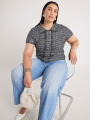 River Island Grey Button Front Boucle Collar Top - Image 2 of 6