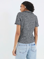 River Island Grey Button Front Boucle Collar Top - Image 4 of 6