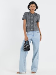 River Island Grey Button Front Boucle Collar Top - Image 5 of 6