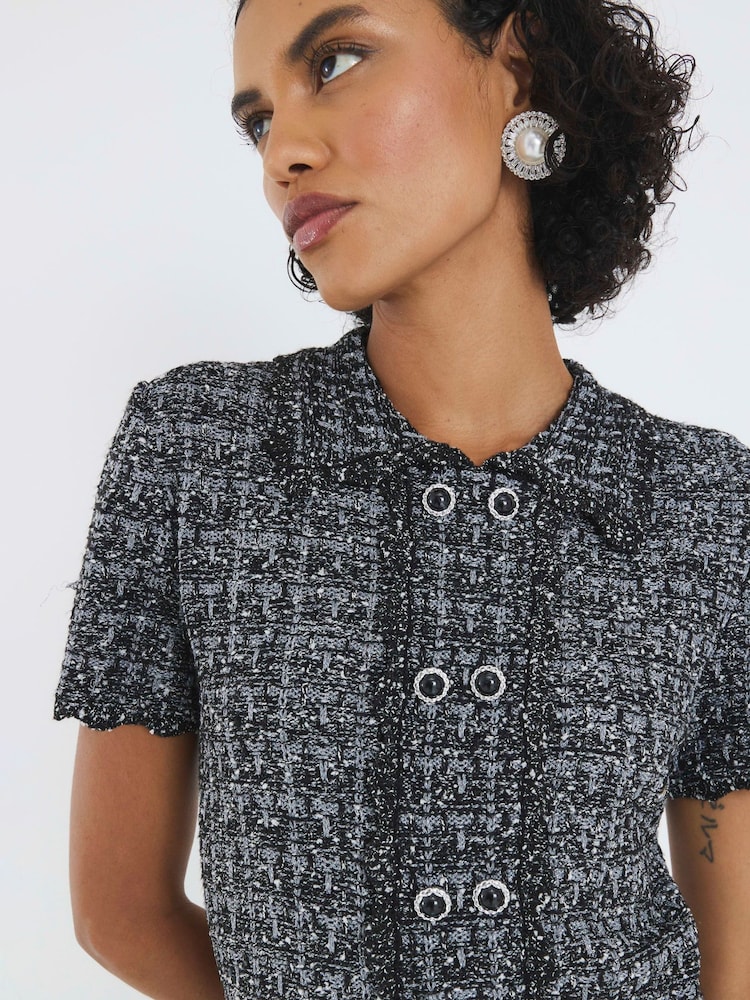 River Island Grey Button Front Boucle Collar Top - Image 6 of 6