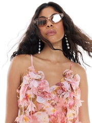 River Island Pink Premium 3D Mini Dress - Image 3 of 4
