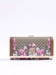 River Island Brown Floral Morgan Collaboration Cliptop Purse - Image 1 of 5