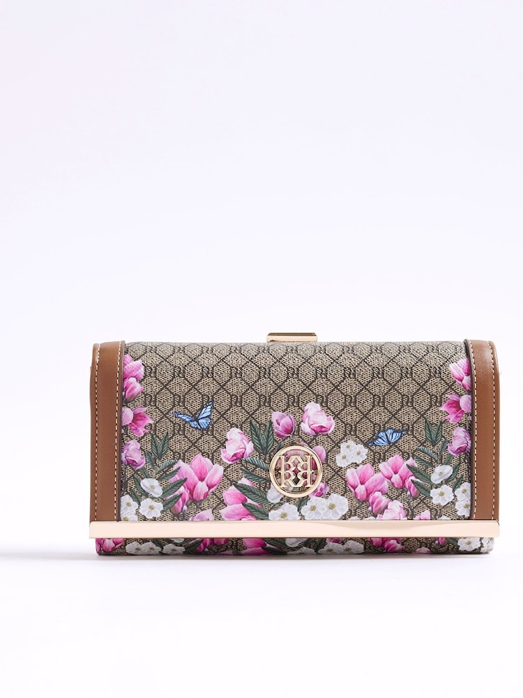 River Island Brown Floral Morgan Collaboration Cliptop Purse - Image 1 of 5