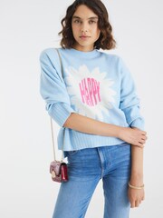 River Island Blue Happy Flower Crew Neck Jumper - Image 1 of 4