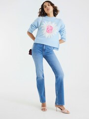 River Island Blue Happy Flower Crew Neck Jumper - Image 3 of 4