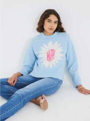 River Island Blue Happy Flower Crew Neck Jumper - Image 4 of 4