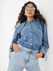 River Island Blue Long Sleeve Collar Denim Shirt - Image 1 of 4
