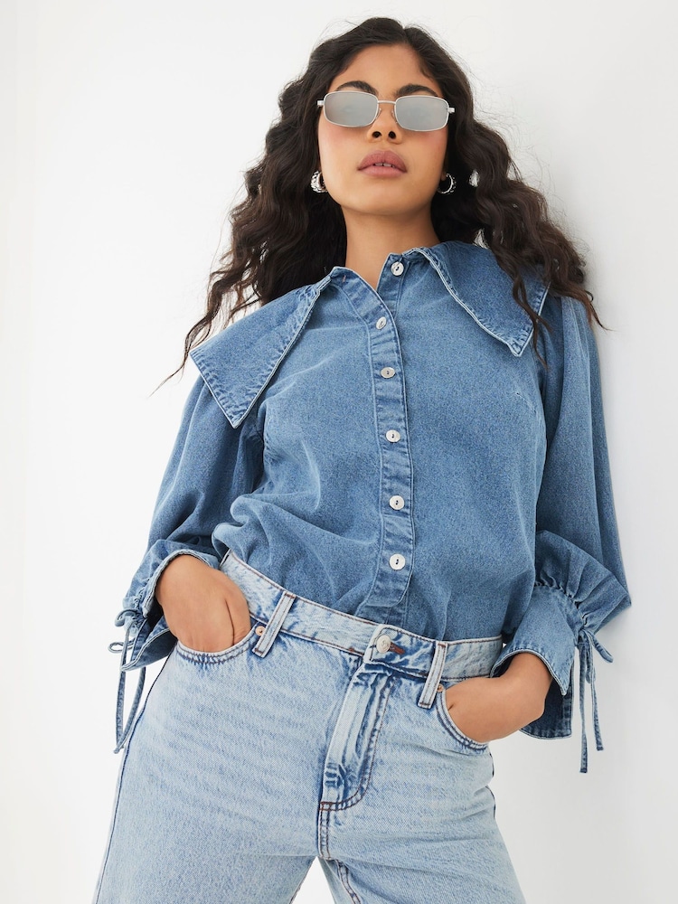 River Island Blue Long Sleeve Collar Denim Shirt - Image 1 of 4