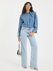 River Island Blue Long Sleeve Collar Denim Shirt - Image 2 of 4