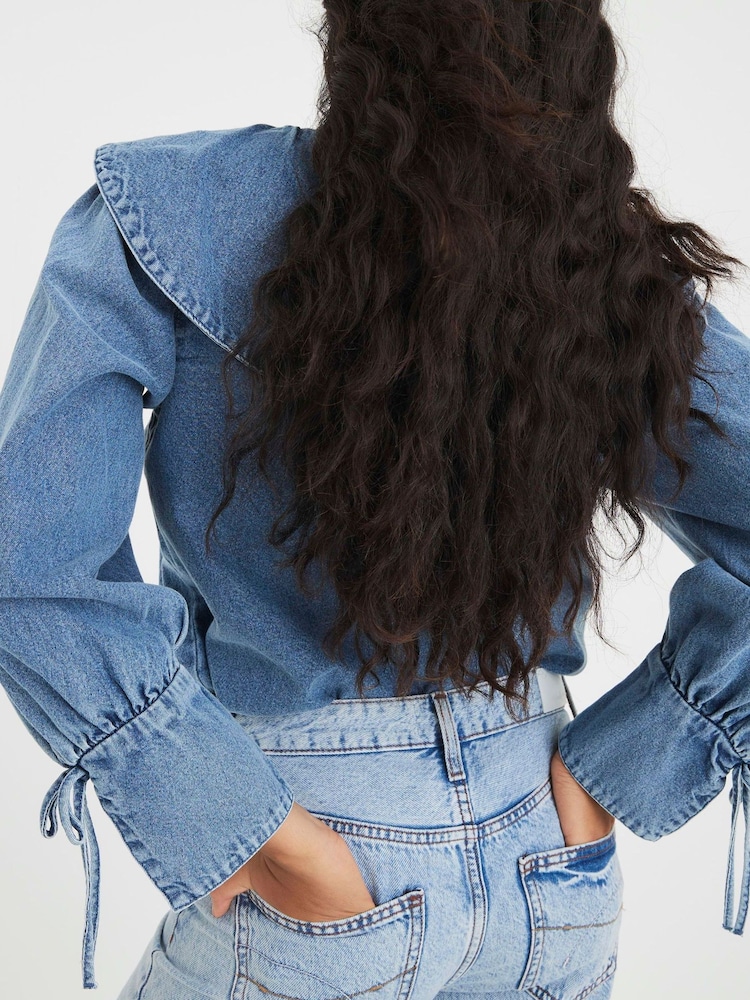 River Island Blue Long Sleeve Collar Denim Shirt - Image 4 of 4