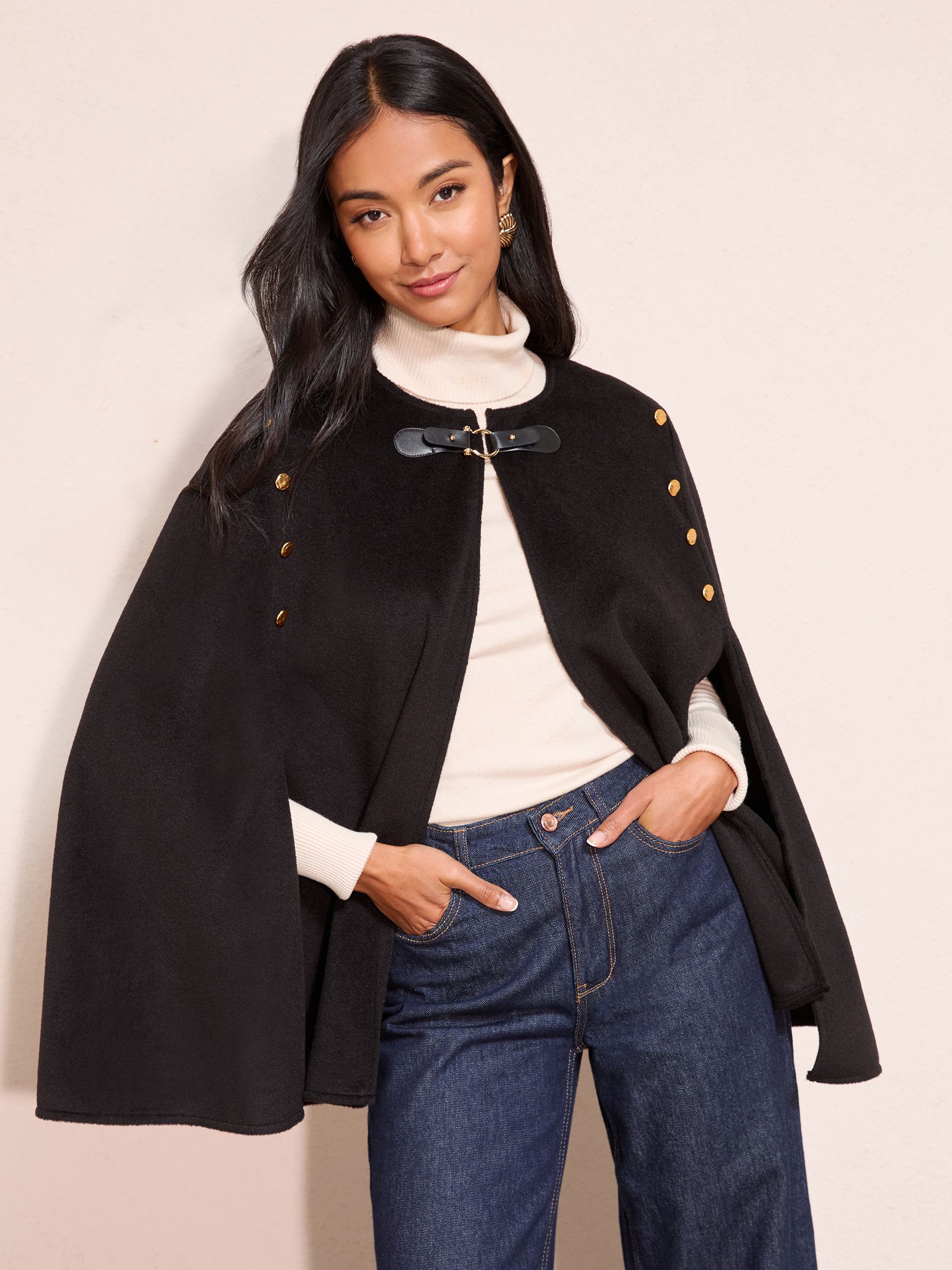 Buy Friends Like These Black Knitted Mlitary Cape Poncho from Next USA