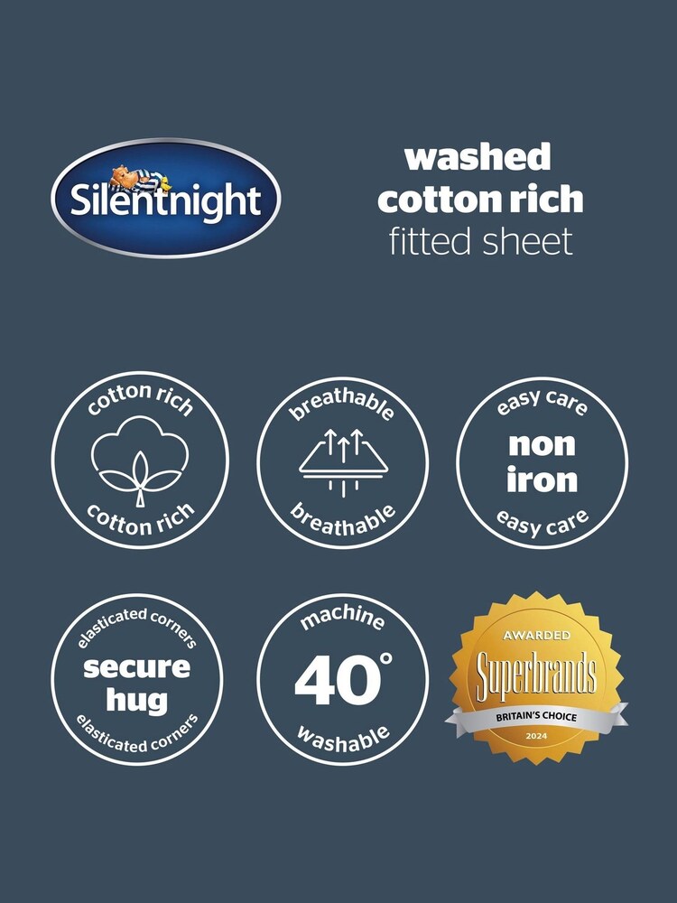 Silentnight Charcoal Cotton Rich T180 Washed Fitted Sheet - Image 6 of 6