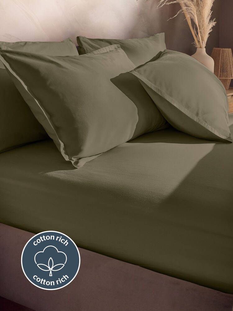 Silentnight Sage Cotton Rich T180 Washed Fitted Sheet - Image 2 of 6
