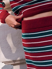 Burgundy Red/Green Stripe Co-Ord Knitted Mini Skirt - Image 4 of 7