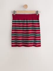 Burgundy Red/Green Stripe Co-Ord Knitted Mini Skirt - Image 5 of 7