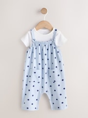 Blue Floral Baby Jersey Dungarees and Bodysuits Set 2 Piece (0mths-3yrs) - Image 1 of 9