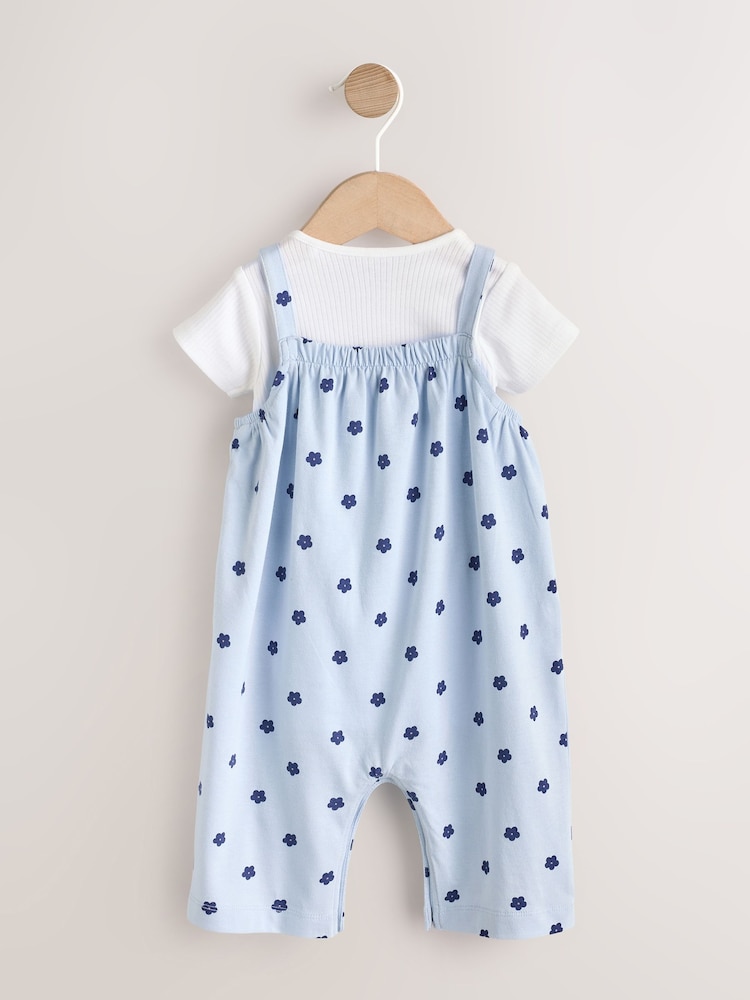 Blue Floral Baby Jersey Dungarees and Bodysuits Set 2 Piece (0mths-3yrs) - Image 2 of 9