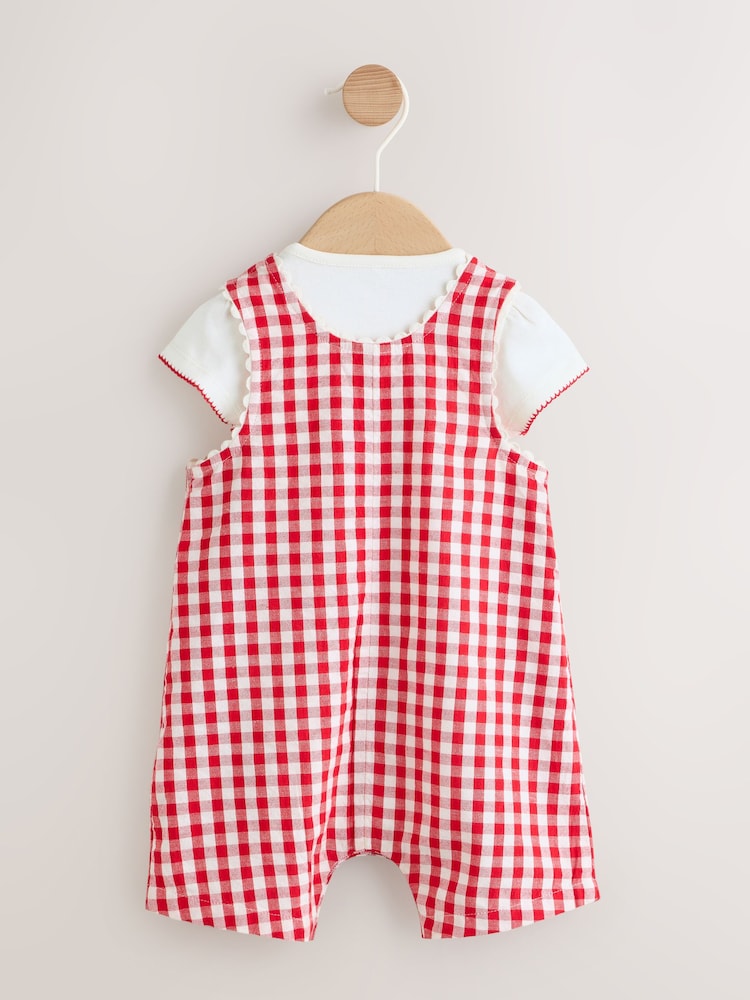 Red Gingham Printed Baby Dungarees and Bodysuits Set 2 Piece (0mths-2yrs) - Image 2 of 11 Red Gingham Printed Baby Dungarees and Bodysuits Set 2 Piece (0mths-2yrs) - Image 2 of 11
