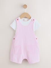 Pink and White Stripe Baby Dungarees and Bodysuits Set 2 Piece (0mths-2yrs) - Image 1 of 9